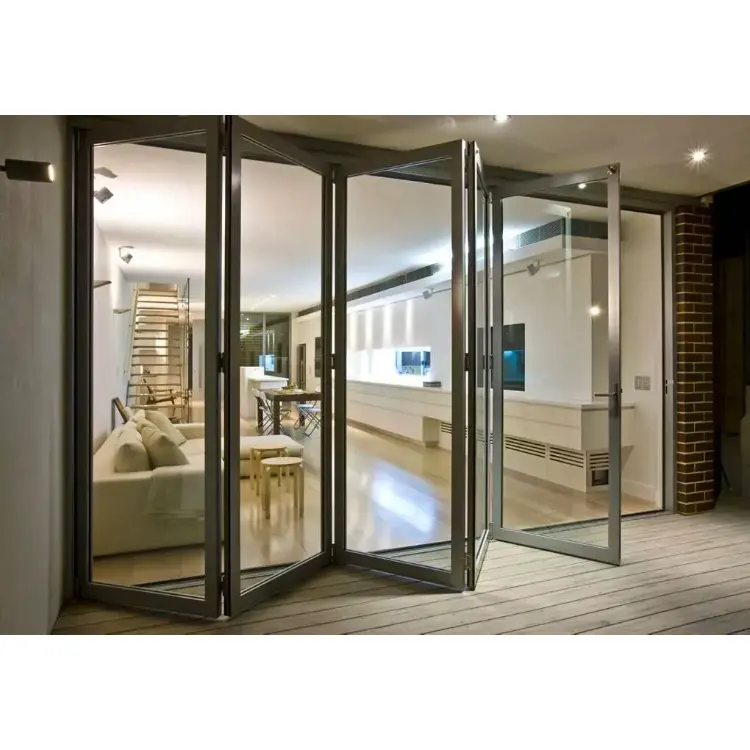 Double porte extérieur pliable en verre aluminium, pour patio, commande en vrac