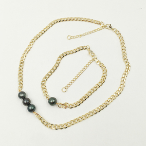 18 Zoll 14 Karat vergoldeter natürlicher tahitia nischer Perlens chmuck mit Armband kette, 8-9mm Meersalz perle Natur schwarz - Product Image 5