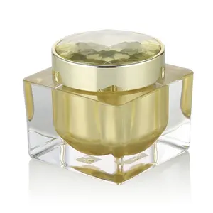 Directly Supplied by Manufacturer Gold Square Luxury Acrylic Plastic Cream Jar 15g 30g 50g Empty Cosmetic Jar for Skincare