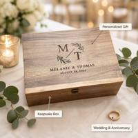 Boîte à souvenirs en bois avec logo personnalisé, boîte de rangement gravée au laser avec couvercle à charnières et fermoir sécurisé, boîte cadeau en bois pour anniversaire