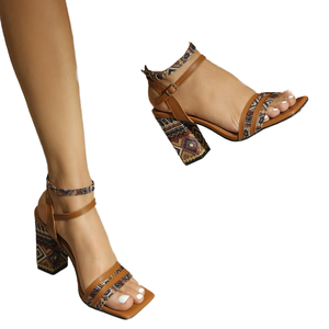 Sandales montantes rétro pour femme à talon épais carré, légères, en cuir verni orné de strass, à bout ouvert, <span class=keywords><strong>sexy</strong></span> et tendance - Product Image 4