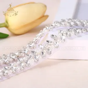 Applique di strass in pietra argento trasparente lucido oro rosa e perle per cinture regalo da sposa