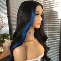 Wig Renda Depan Warna Highlight Biru Gelombang Alami Futura Wig Rambut Sintetis Tahan Panas untuk Populer Sehari-hari