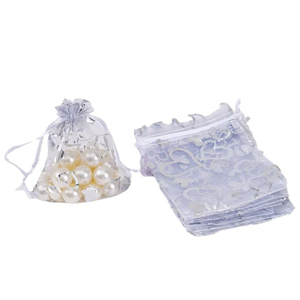 Sacs à cordon en organza Sacs de mariage Sacs à bijoux en organza Pochette cadeau avec motif coeur doré - Product Image 2