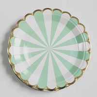Fabricants Assiettes en papier de fête petit plat jetable feuille d'or bord festonné rayé couleur pastel bonbon décoration de fête