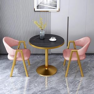 Tavolo da Pranzo in Legno Massello Commerciale, <span class=keywords><strong>Tavolino</strong></span> da Caffè Nero Casual per Bar, Divano Stile Industriale Retrò con Piano in Finto Marmo <span class=keywords><strong>Dorato</strong></span> - Product Image 5