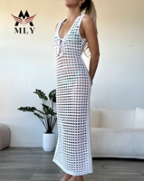 MLY Vente en gros Blouse de plage ajourée sexy unie, pull, cache-maillot de bain, robe de protection solaire