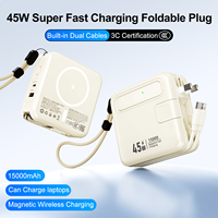 Banque d'alimentation magnétique sans fil 5-en-1 15000 mAh avec prise CA, charge rapide USB-C, chargeur portable pour ordinateur portable avec câbles pour les voyages