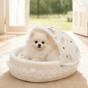 Coussin rond de luxe pour animaux de compagnie, amovible, lavable, écologique et durable pour chiens et chats - Product Image 2