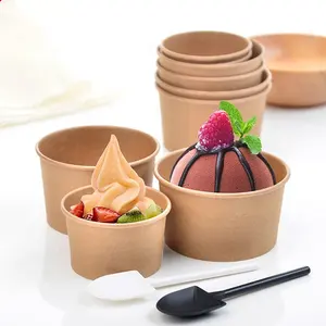 Khách hàng in giấy dùng một lần Ice Cream cup với mái vòm Nắp bán buôn, dùng một lần giấy đông lạnh cốc sữa chua