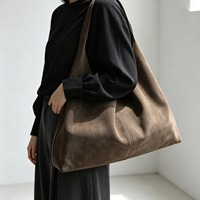 Sac Hobo Souple et Oversize en Cuir de Vachette Véritable pour Femme, Grand Sac Fourre-Tout à Bandoulière en Daim Grainé, Vente en Gros OEM