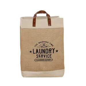 Earthwise再利用可能な食料品バッグジュート黄麻布ショッピングトートバッグ、レザーハンドル付き