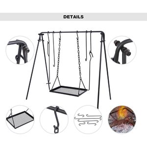Premium pieghevole falò da cucina a 6 ganci portatile da forno olandese supporto per griglia a fuoco a altalena Grill Grill per campeggio all'aperto - Product Image 3