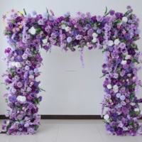 X881 latar belakang pernikahan cahaya buatan ungu gelap bunga mawar hijau meninggalkan Floral lengkungan persegi untuk dekorasi acara pernikahan