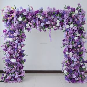 X881 <span class=keywords><strong>mariage</strong></span> fond artificiel lumière violet foncé Rose fleurs vert laisser Floral carré arc <span class=keywords><strong>pour</strong></span> <span class=keywords><strong>mariage</strong></span> événement décoration - Product Image 4