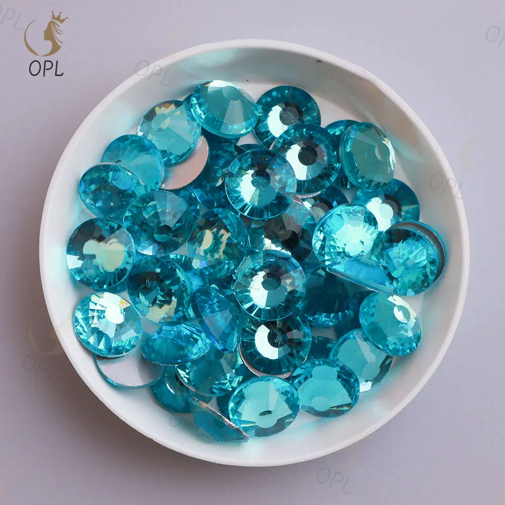 OPL Premium-Aquamarin-Glas flachrückseite Strasssteine mit Silberrückseite  Großhandel Nagelkunst-Zubehör für kreative Dekorationen