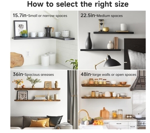 Gỗ <span class=keywords><strong>m</strong></span>ộc <span class=keywords><strong>m</strong></span>ạc Kệ nổi 22lbs Công suất treo tường <span class=keywords><strong>m</strong></span>àu đen cho phòng tắ<span class=keywords><strong>m</strong></span> phòng khách nhà <span class=keywords><strong>b</strong></span>ếp 15.7in Kích thước <span class=keywords><strong>b</strong></span>ộ 3 cho - Product Image 5