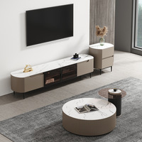 Ensemble table basse et meuble TV en pierre, style minimaliste moderne italien, pour salon, petite table centrale pour thé et café
