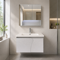 WJL 80cm Nouveau design moderne, lavabo mural en céramique résistant à l'humidité de 80cm avec armoire de salle de bain éclairée