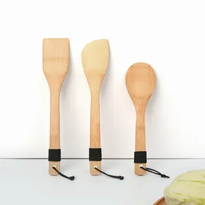 3 предмета в комплекте, бамбук деревянный с антипригарным покрытием Лопата для снега дерева кухонная Лопатка кулинарная лопатка Посуда Наборы инструментов с черным ремешком