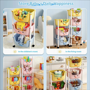 Étagère de rangement pour jouets d'enfants en plastique durable à double niveau, mobile, avec roulettes, pour le rangement dans le salon - Product Image 4