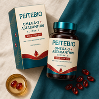 PEITEBIO Omega 3 Astaxanthine en gélules molles avec huile de poisson sauvage pour chats et chiens, pour la santé de la peau et du pelage et le soutien antioxydant