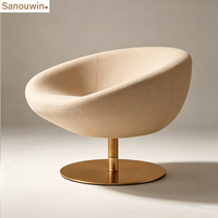 Fauteuil pivotant moderne en tissu avec structure en chêne pour intérieur, canapé individuel rotatif avec base ronde en métal pour hôtel et appartement
