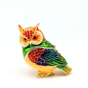 SHINNYGIFTS Colorful Metal Enamel Trinket Box Small Home Decorative Owl Trinket Box Jewelry Gift Box