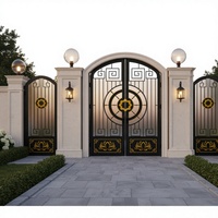 Porte d'entrée extérieure double en fer forgé, de luxe, moderne, antivol, durable et résistante à l'eau pour villa au Vietnam