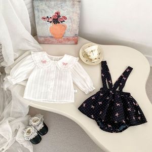 Roupas de Primavera para Bebês, Camisa com Estampa e Laço, Conjunto de 2 Peças, Macacão Sem Mangas para Recém-Nascidos - Product Image 4