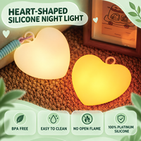 Veilleuse LED Cœur Blanc Chaud Dimmable 3000K, Autonomie 35H, Couleurs Changeantes, Design Mignon, Matériau Silicone ABS, Contrôle Tactile