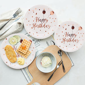 Elegante oro rosa fiesta platos de papel tazas pastel postre platos para Feliz cumpleaños boda Baby Shower lujo vajilla <span class=keywords><strong>Kit</strong></span> - Product Image 2