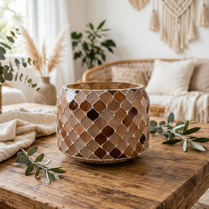 Portavelas Redondo de Mosaico de Vidrio Resistente al Calor, Portavelas Hecho a Mano, Linterna Decorativa para Decoración del Hogar en Navidad y Pascua - Product Image 1