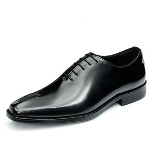 Business Casual Brogue Patchwork Pointed <b>Toe</b> Lace-Up Genuine Leather Versatile Men's Formal Wedding Shoes - Product Image 2
