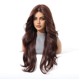 Style libre 13x6 dentelle perruque future fibre synthétique vague naturelle <span class=keywords><strong>cheveux</strong></span> bouclés perruque vraie Photo haute densité rouge brun vin rouge - Product Image 2
