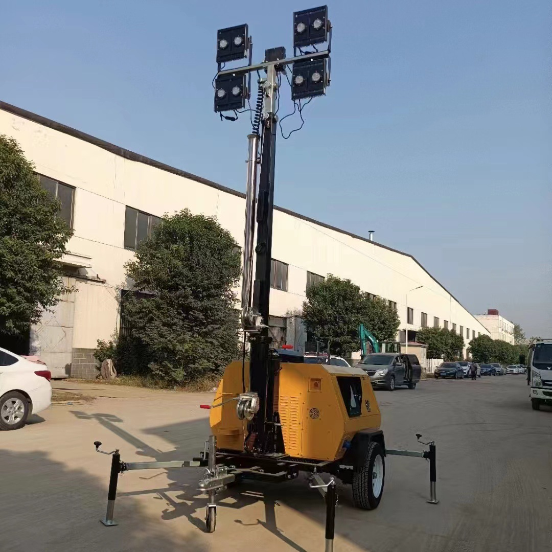 Panas!! Trailer lampu menara ponsel LED 5m 7M 9M lampu Generator Diesel Menara Industri