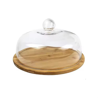 Luxueuze taartplateau van acryl met bamboe houten onderstel en glazen ronde deksel