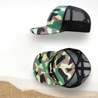 Casquette de camionneur ajustable à visière incurvée structurée, motif camouflage géométrique, dos en maille, patch en caoutchouc, animaux marins abstraits, pour la chasse en extérieur