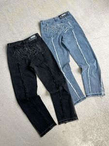 Oem ספק מרוגז גברים jean 100% חומצה כותנה לשטוף ג 'ינס מכנסיים גברים נשים שכבה כפולה 3D רקמה מנגר ג' ינס - Product Image 3