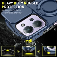 Pour Xiaomi Redmi 15C étui lentille de protection de qualité militaire protège béquille magnétique support de voiture support de bague coque de téléphone bleu