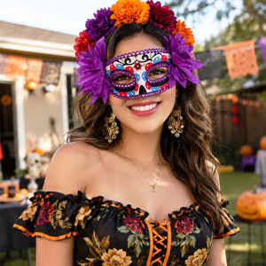 Masque <span class=keywords><strong>de</strong></span> Calavera en Sucre avec Fleurs pour Halloween, Carnaval, Fête, Décorations du Jour des Morts du Mexique, Nouveauté - Product Image 3