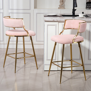 (SET of 2) 26'' Modern Counter <b>Height</b> <b>Bar</b> <b>Stools</b> with Back Corduroy Fabric Metal Base-Home <b>Bar</b> & Dining - Product Image 5