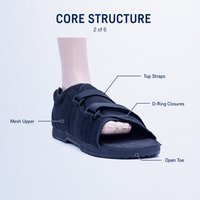 Chaussure post-opératoire ajustable en maille à bout ouvert avec trois sangles à anneaux en D et semelle extérieure texturée pour une protection du pied