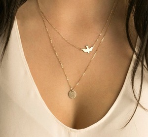 Collier pendentif pour femme plaqué or 18 carats breloque <span class=keywords><strong>colombe</strong></span> de paix multicouche avec diamant chaîne à maillons populaire de style de rue à la mode - Product Image 2