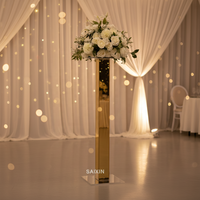 Décoration de table de mariage ZT-564 en or, centre de table en miroir argenté, support carré en acrylique pour arrangement floral