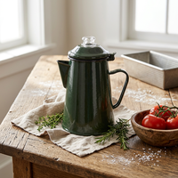 Cafetière en émail de 2,1 L avec filtre en acier inoxydable, bouilloire à café pour le camping, pour la préparation de café en extérieur et à la maison