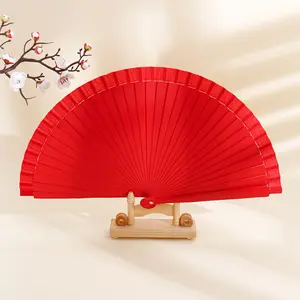 Vendita calda ventilatore a mano in legno dipinto di rosso per la danza