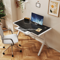Bureau d'ordinateur en verre moderne et contemporain avec structure en fer pour bureau à domicile, taille et couleur personnalisables
