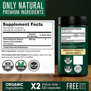 Pacchetto OEM 60 capsule di clorofilla ad alta potenza 600mg Per porzione integratore di supporto nutrizionale pura clorofilla Per la bellezza - Product Image 2