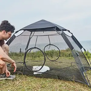 Malha de instalação fácil gato jogar tenda para gato interior com rainfly e duas entradas zíper